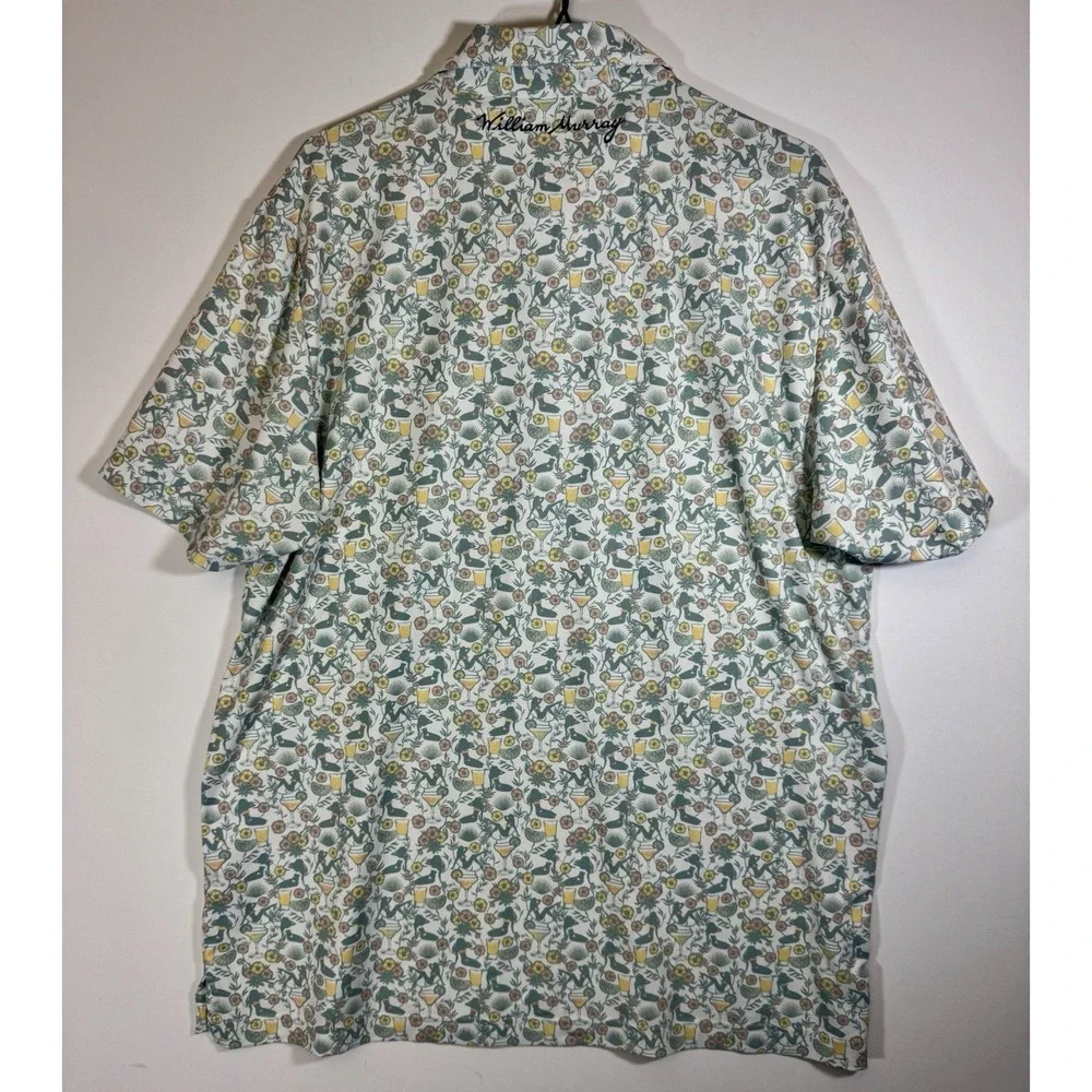 1. William Murray Polo Shirt Mens L Green‎ Golf Floral Cocktail Geometric